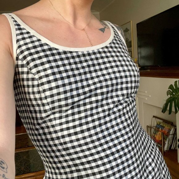 90s Vintage Ann Taylor Raw Silk Gingham Mini Dress - Picture 3 of 4
